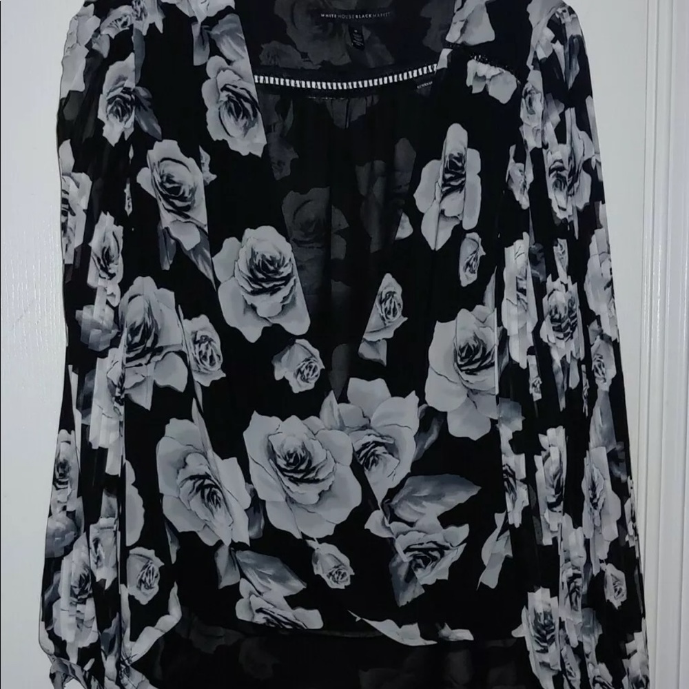 White House Black Market Floral Faux Wrap Blouse